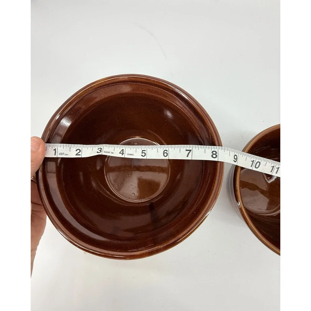 Monmouth Pottery Beehive Mixing Bowls Stoneware Set 2 USA Maple Leaf Brown
